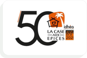 visuel des 50 ans d'Idhéa avec logo La case aux épices