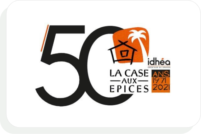visuel des 50 ans d'Idhéa avec logo La case aux épices