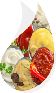 assortiment de sauces en forme de virgule